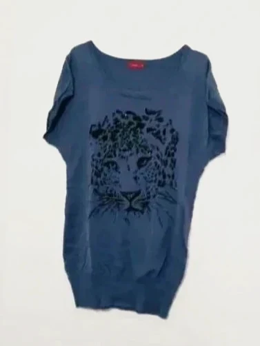 Pull tunique oversize léopard bleu Tissaia à sequins T42/44 - Haut imprimé animal manches dolman