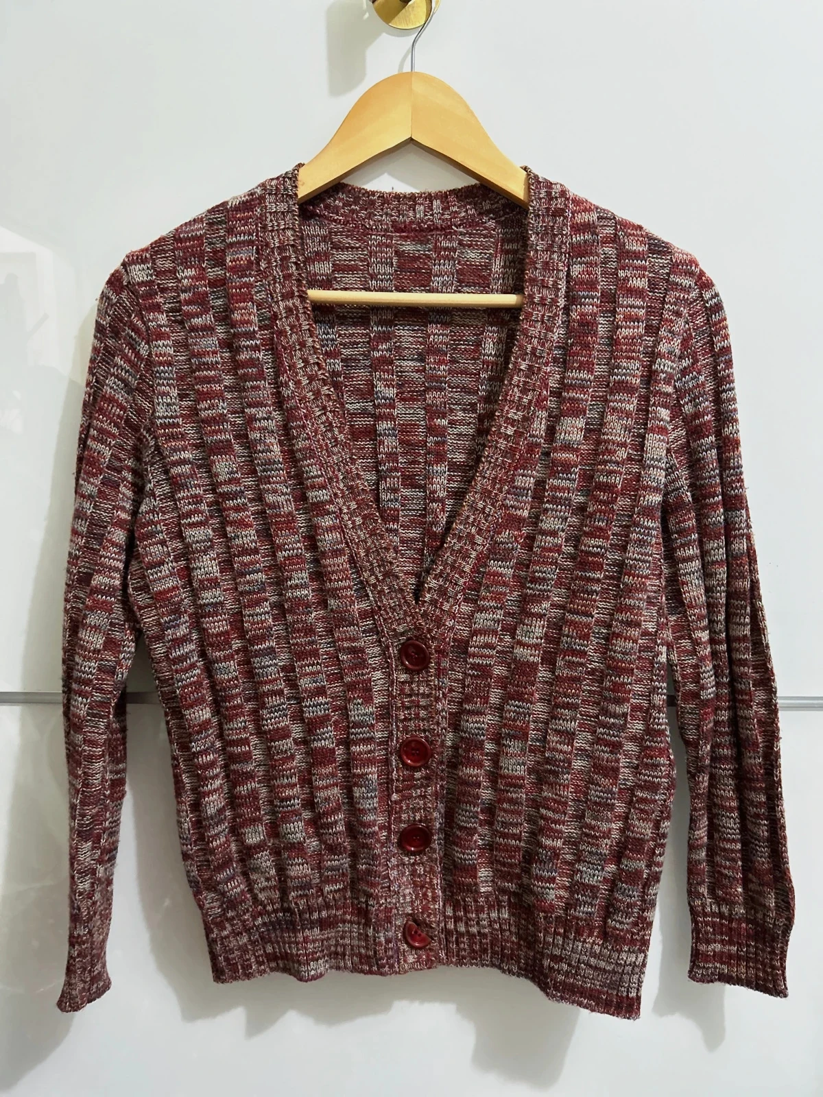 Cardigan vintage 90s maille chinée bordeaux Taille M