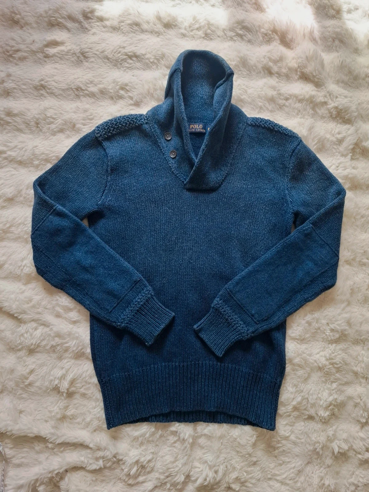 Pull Rétro Vintage / Pull-over Col Châle & Boutons Polo Ralph Lauren Bleu T.S / S