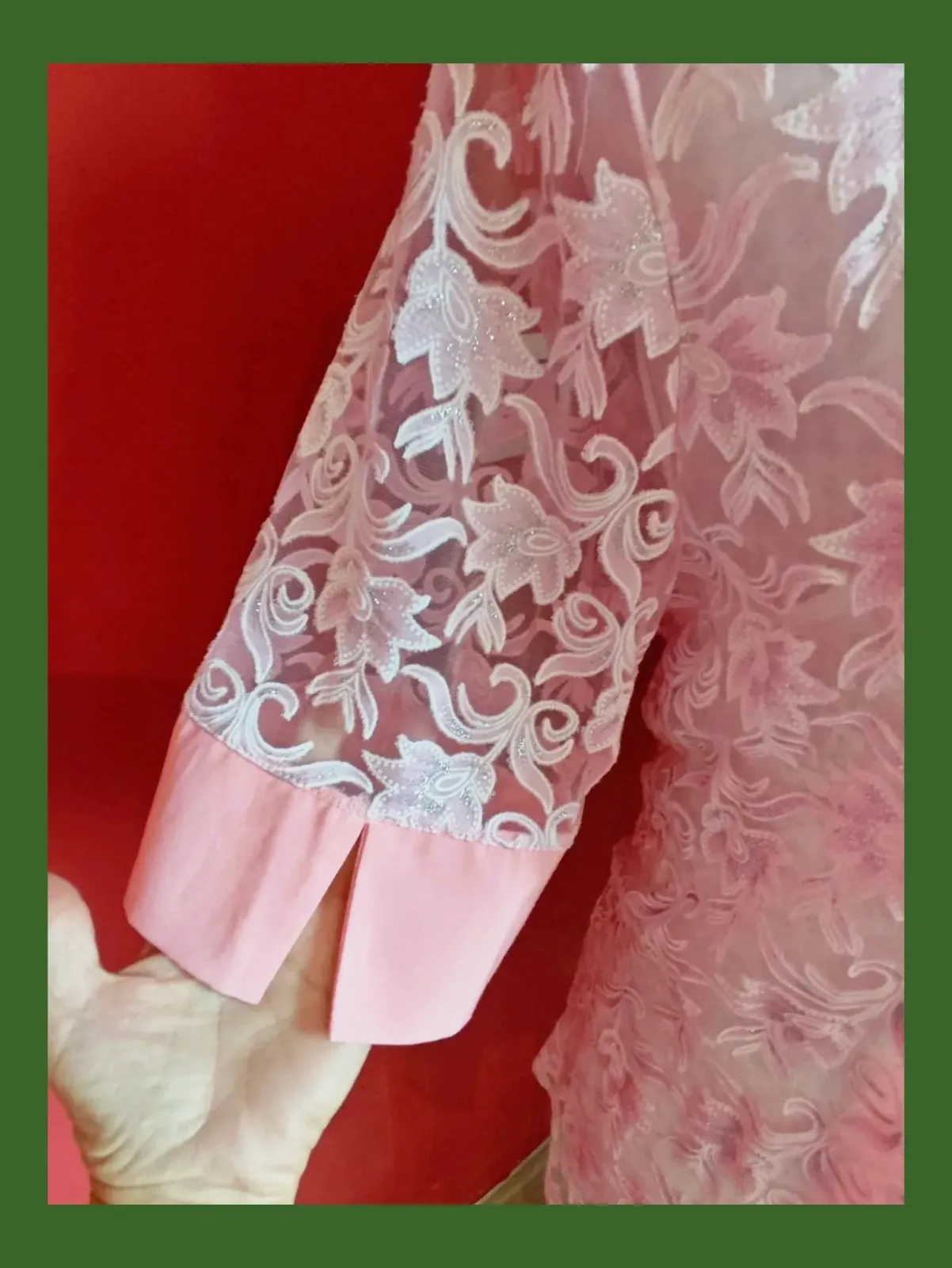🌺 Elegante sobrecamisa de gasa transparente con flores rosa y brillos plateados – matex – taille 4XL / 48 / 20 5