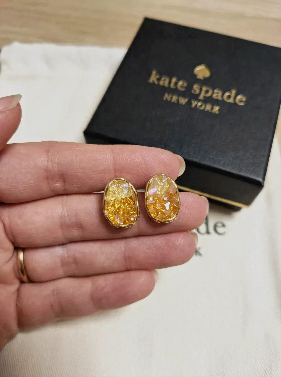 Boucles d'oreilles Kate Spade dorées cristal ambré