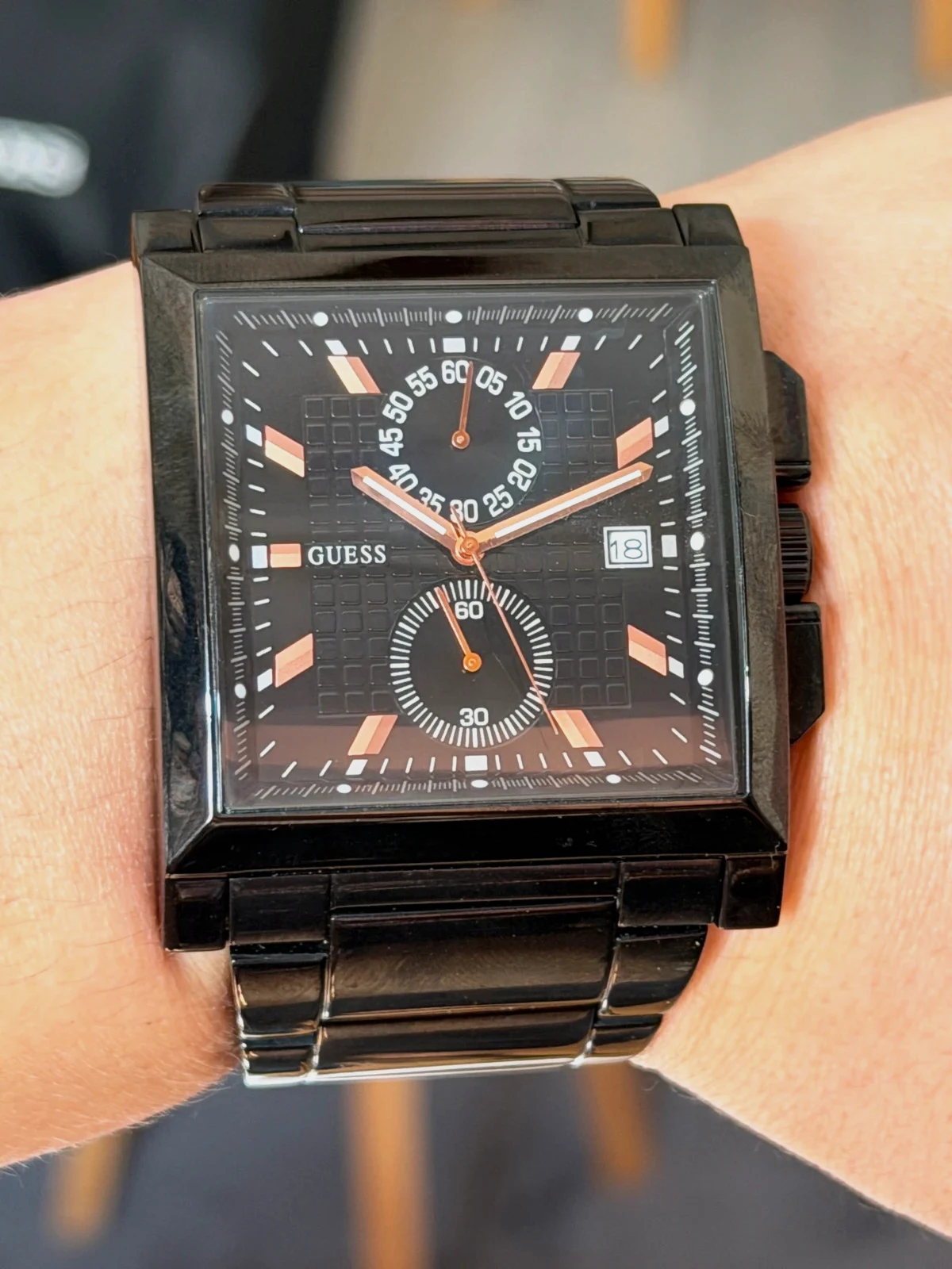 🔥 Montre Homme GUESS W19513G1 Chrono Acier Noir & Or Rose - TBE 🔥
