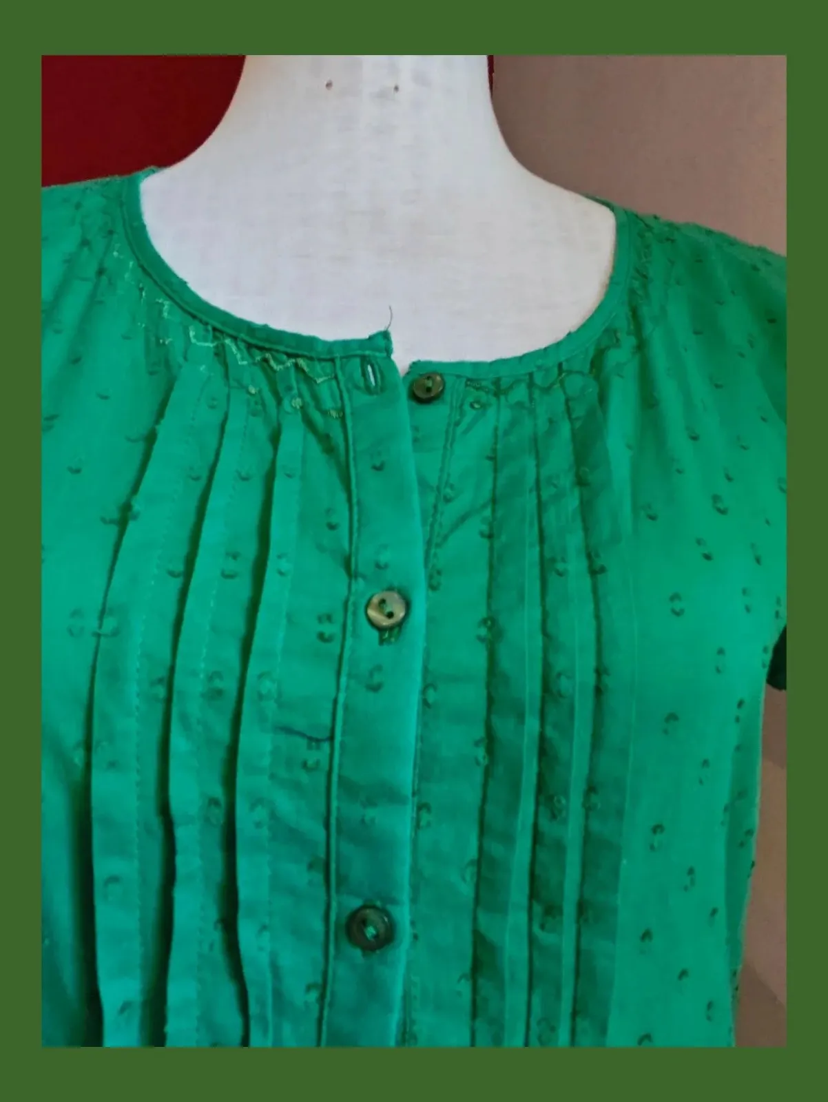 🌺 Blusa verde de algodón con pespuntes en el pecho, de Amichi – Amichi – taille L / 40 / 12 4
