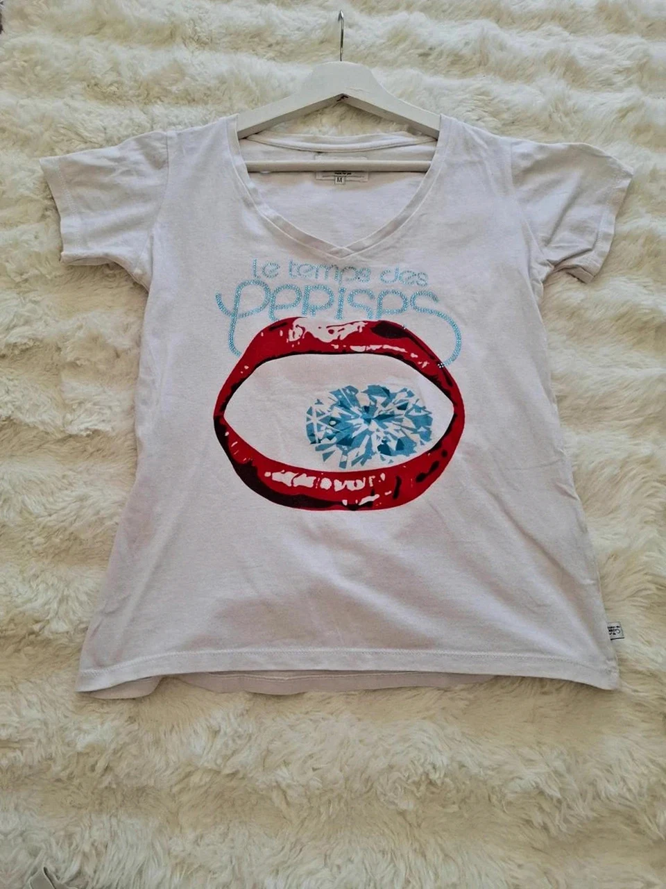 T-shirt Imprimé Lèvres & Diamant - Le Temps des Cerises - Blanc - Taille M