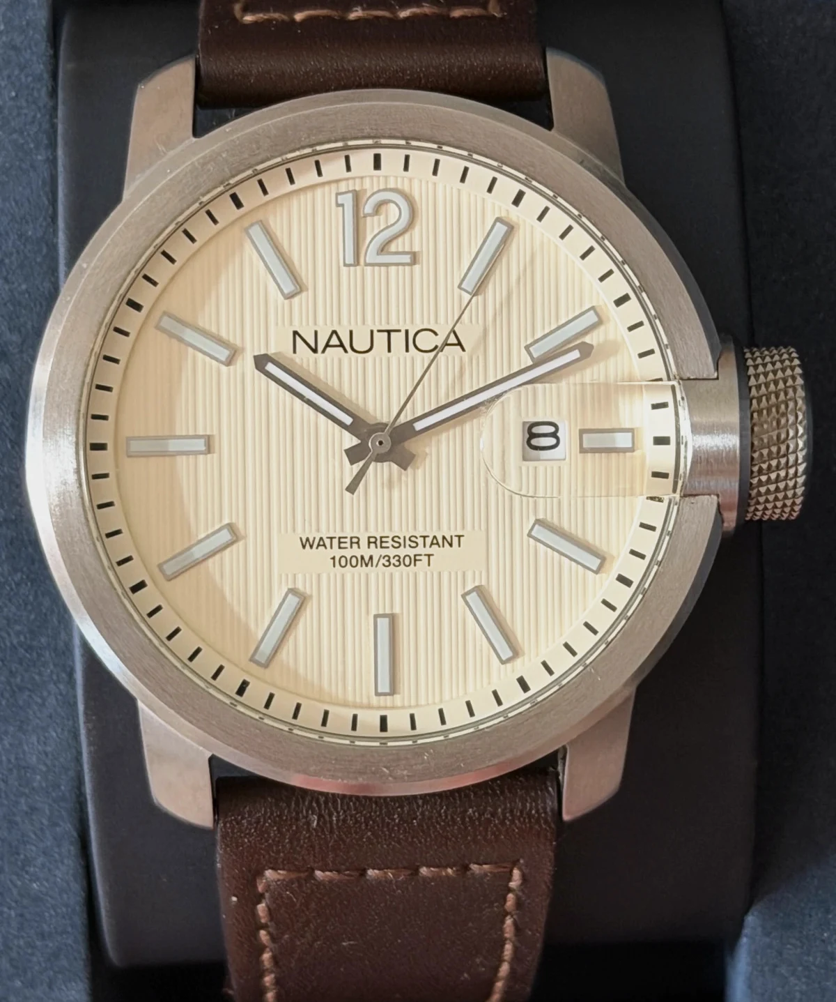 Montre homme Nautica originale, Bracelet cuir marron État impeccable
