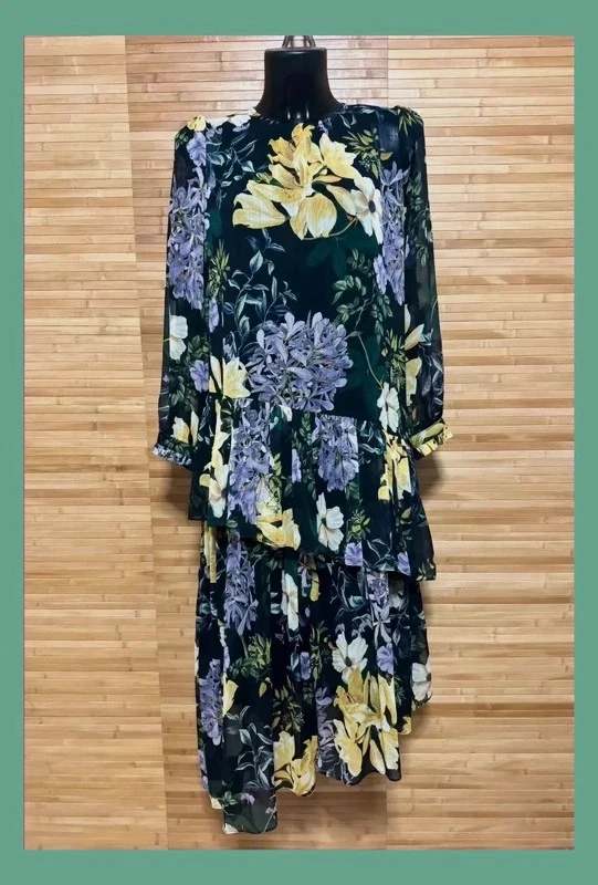 Espectacular vestido flores vintage , con volantes , talla única para M-L 😍