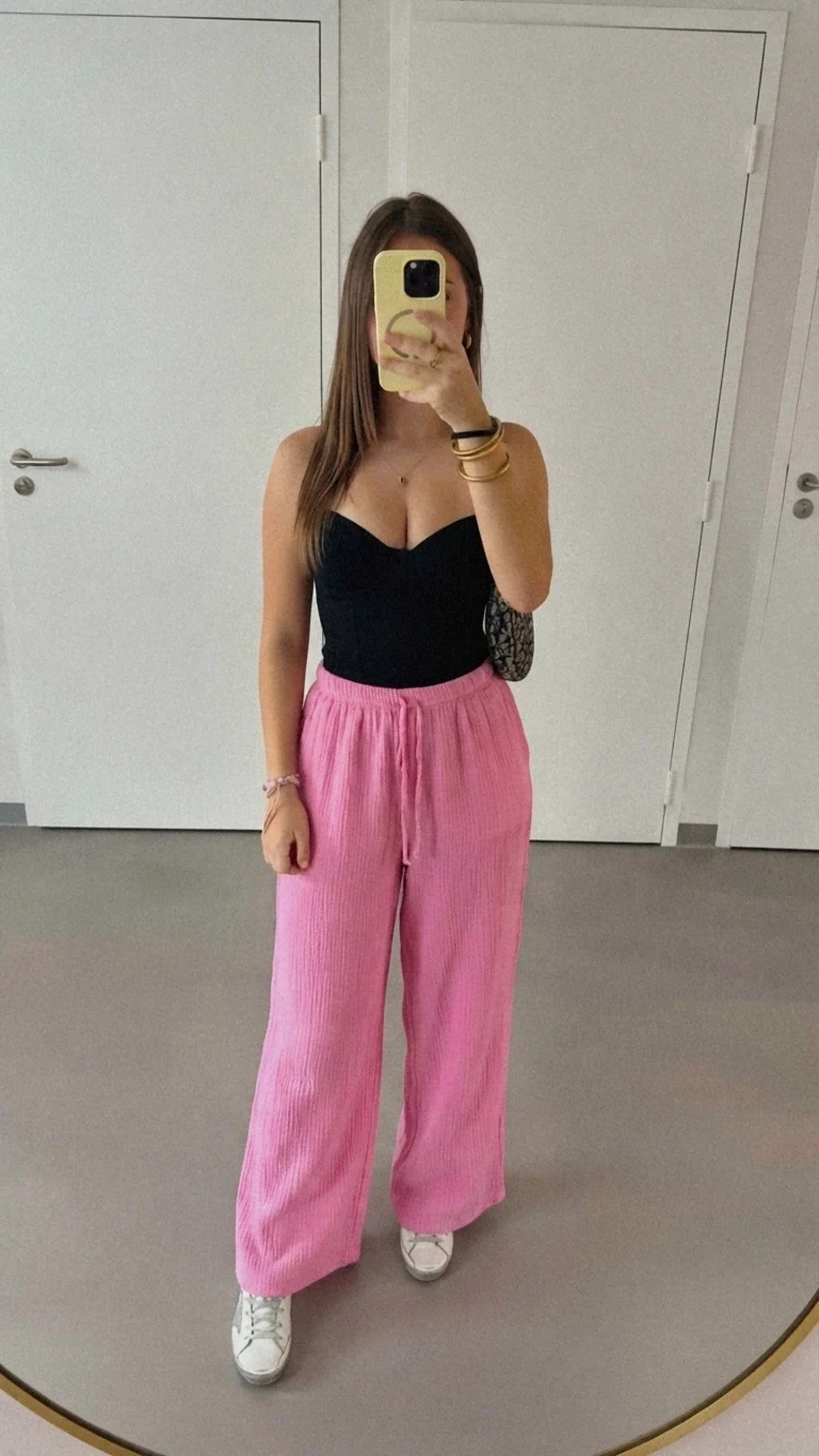 Pantalon large femme TU – Rose – Made in Italy – Très bon état – Coton / Wide leg – Tendance – taille Taille unique