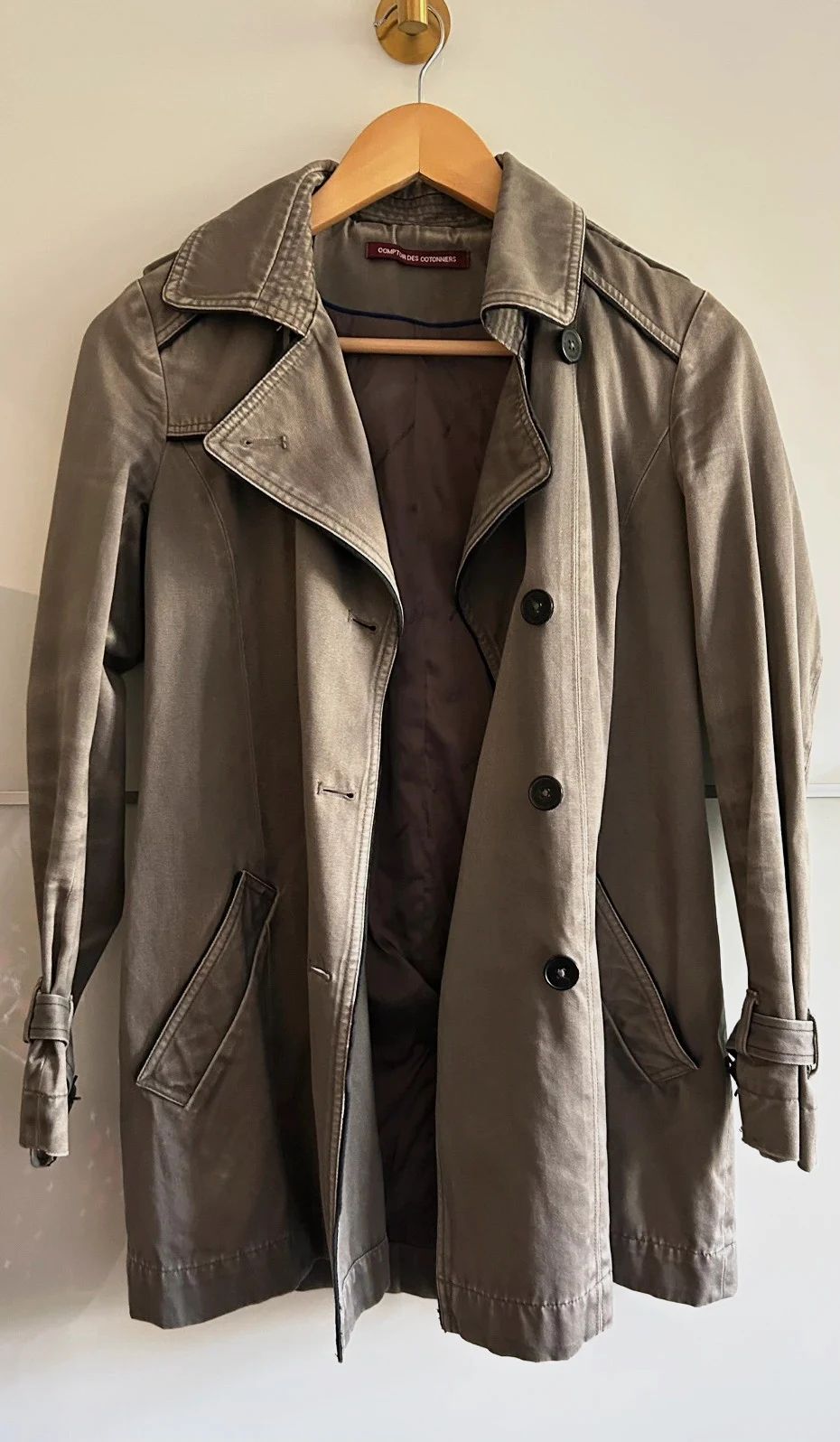 Trench mi-long Comptoir des Cotonniers T36 gris taupe 100% coton