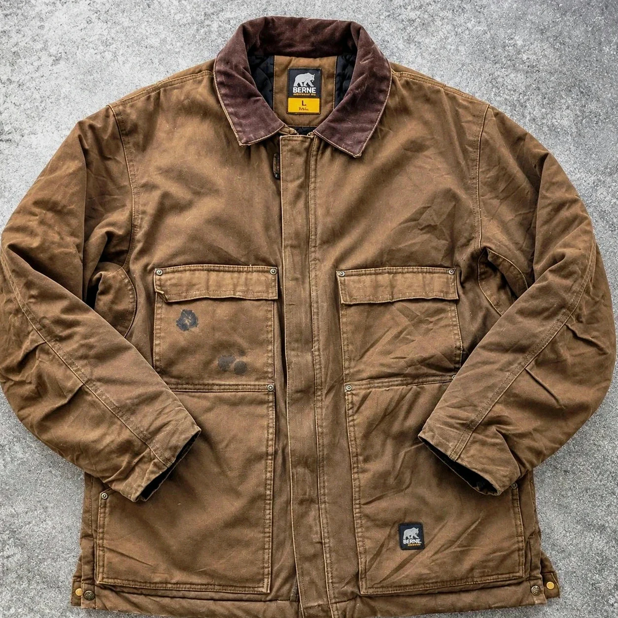 Veste Berne Workwear L Tall oversize XL marron Duck Canvas Chore Jacket US