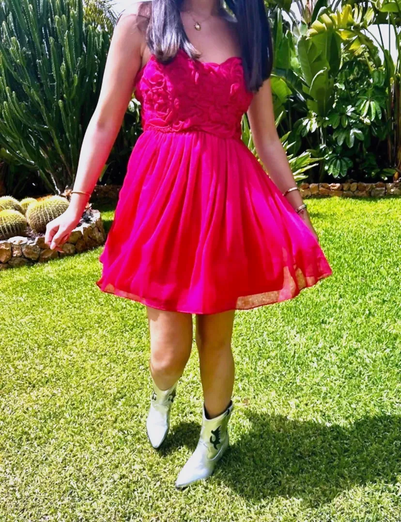 Robe rose fuchsia dentelle courte – jolie – rose fuchsia – taille L 3