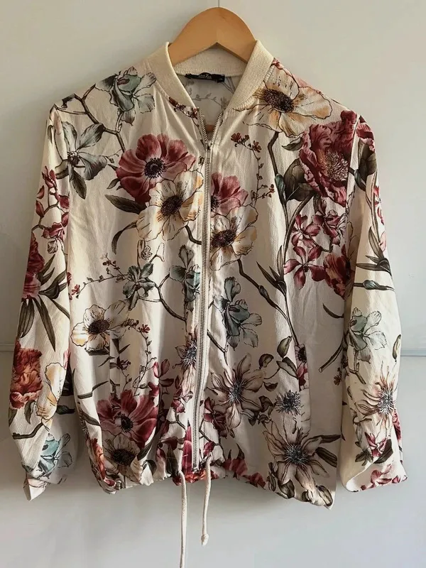 Veste bomber femme 38 légère fleurie zippée mi-saison – Quzu – taille M / 38 / 10 5
