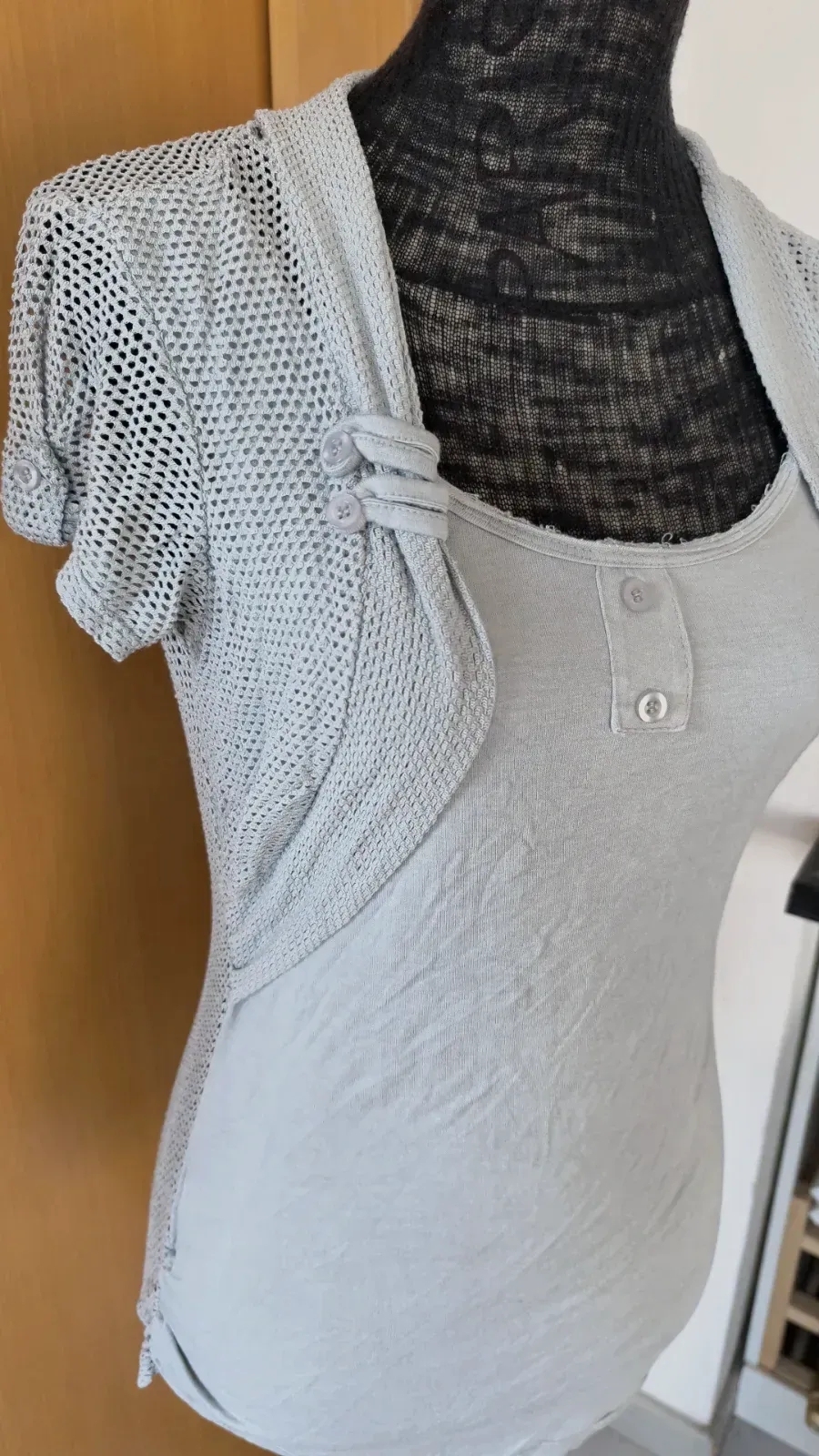 Camiseta color taupe de algodón con botones – Moda italia – taupe – taille S 3