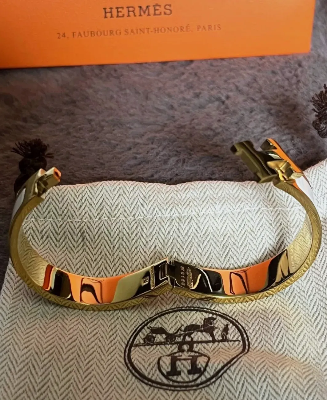 Bracelet Hermès Clic H émail blanc orange – Hermès – blanc et orange – taille Taille unique 4