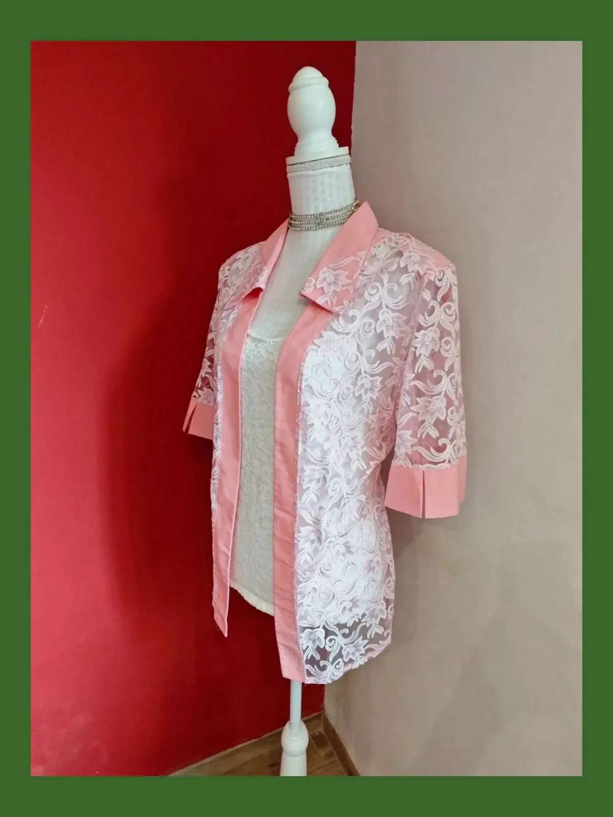 🌺 Elegante sobrecamisa de gasa transparente con flores rosa y brillos plateados – matex – taille 4XL / 48 / 20 2