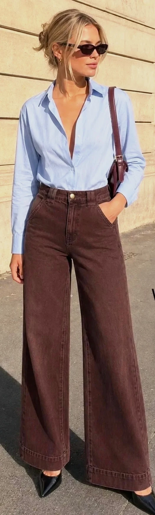 Jean Wide leg marron taille haute – Marivy – taille 42