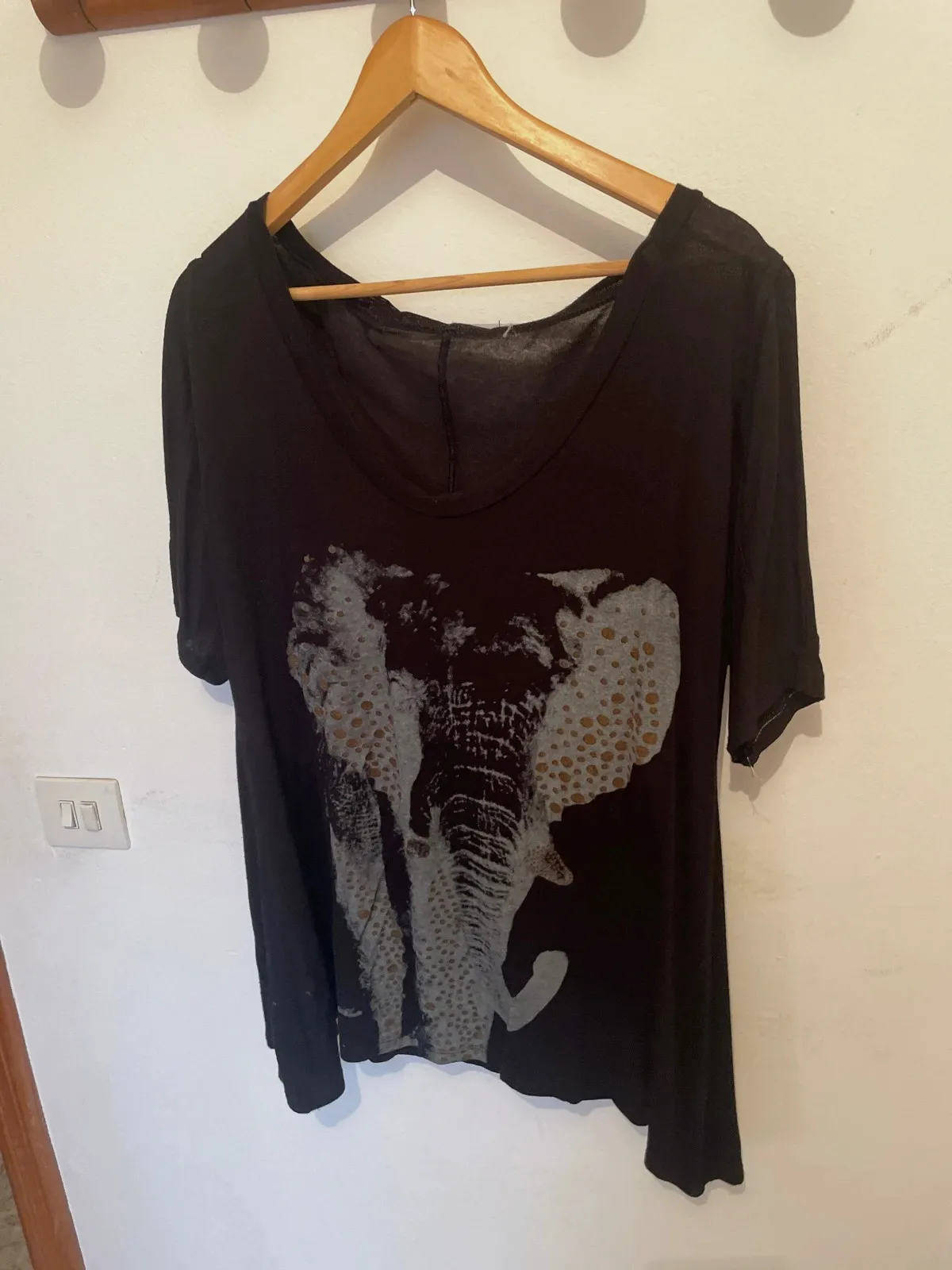 Camiseta negra de viscosa - Estampado Elefante - Talla M - Estilo Boho – LOOK – taille L / 40 / 12 5