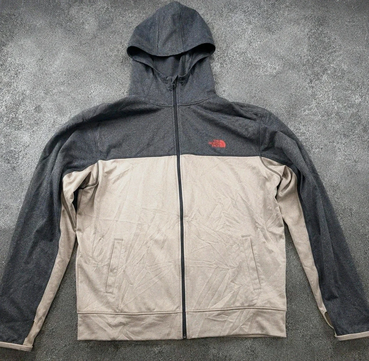 Veste zippée The North Face capuche gris beige outdoor gorpcore technique homme L