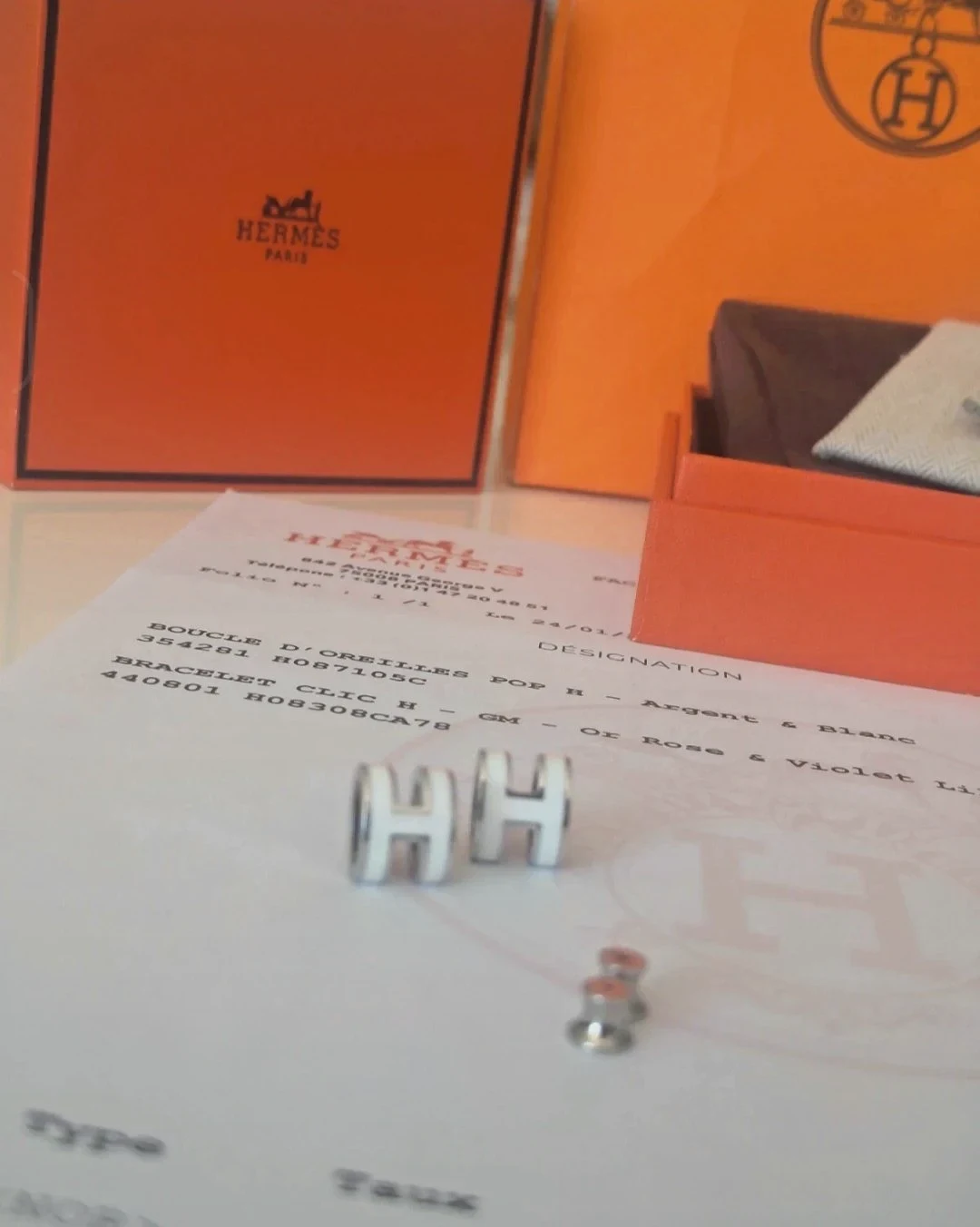 Boucles d'oreilles Hermès Pop H blanc et argent