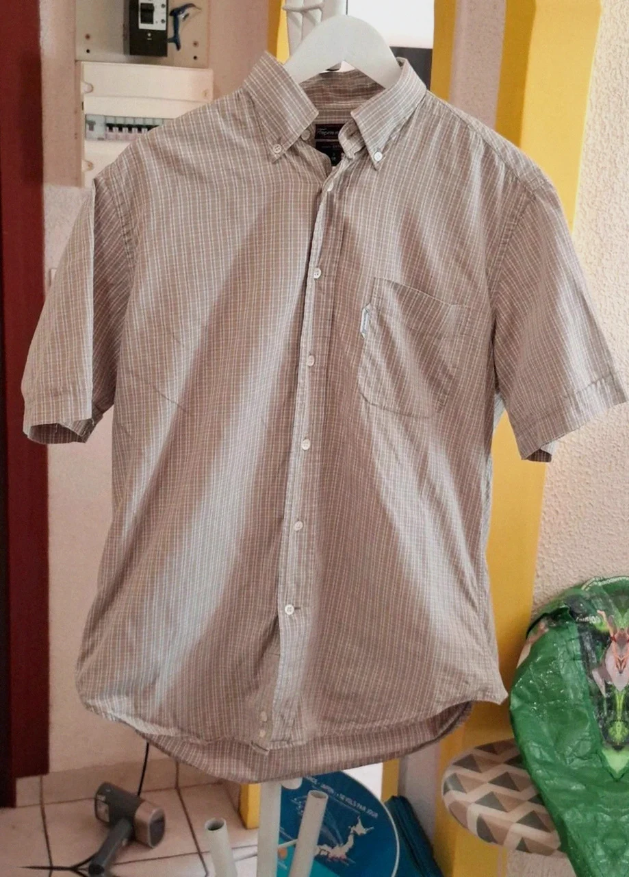 Chemise Manches Courtes Rétro Façonnable - Carreaux Blanc & Beige - Taille 2 / 15R (M/L)