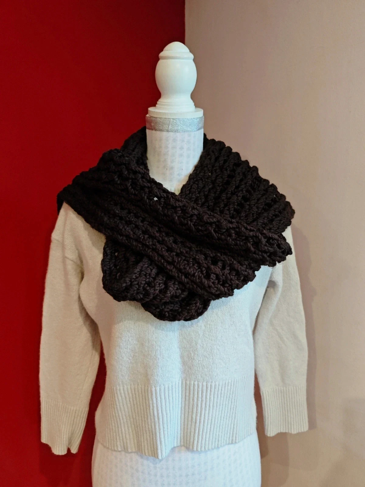 🌺 Bufanda marrón punto gordo handmade