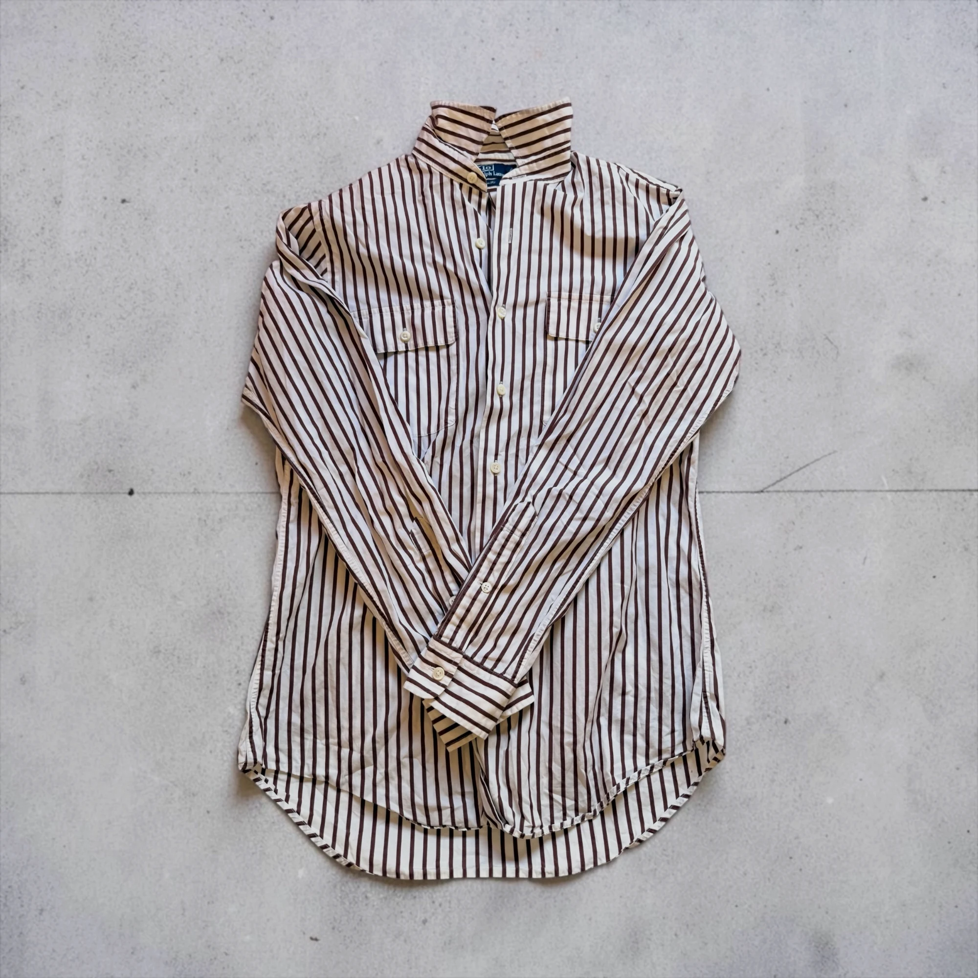 Camisa Vintage Polo Ralph Lauren a Rayas Marrones y Blancas - Talla S – Ralph Lauren – taille S
