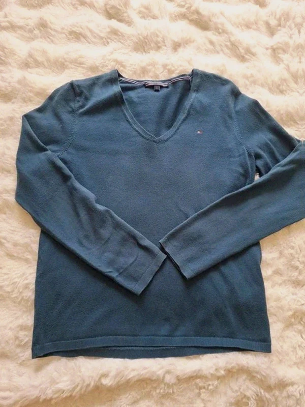 Léger Pull-over Col V Tommy Hilfiger Bleu Canard T.S