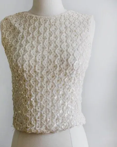 Débardeur blanc motif quilté sans manches – Jolie – blanc cassé – taille M 3