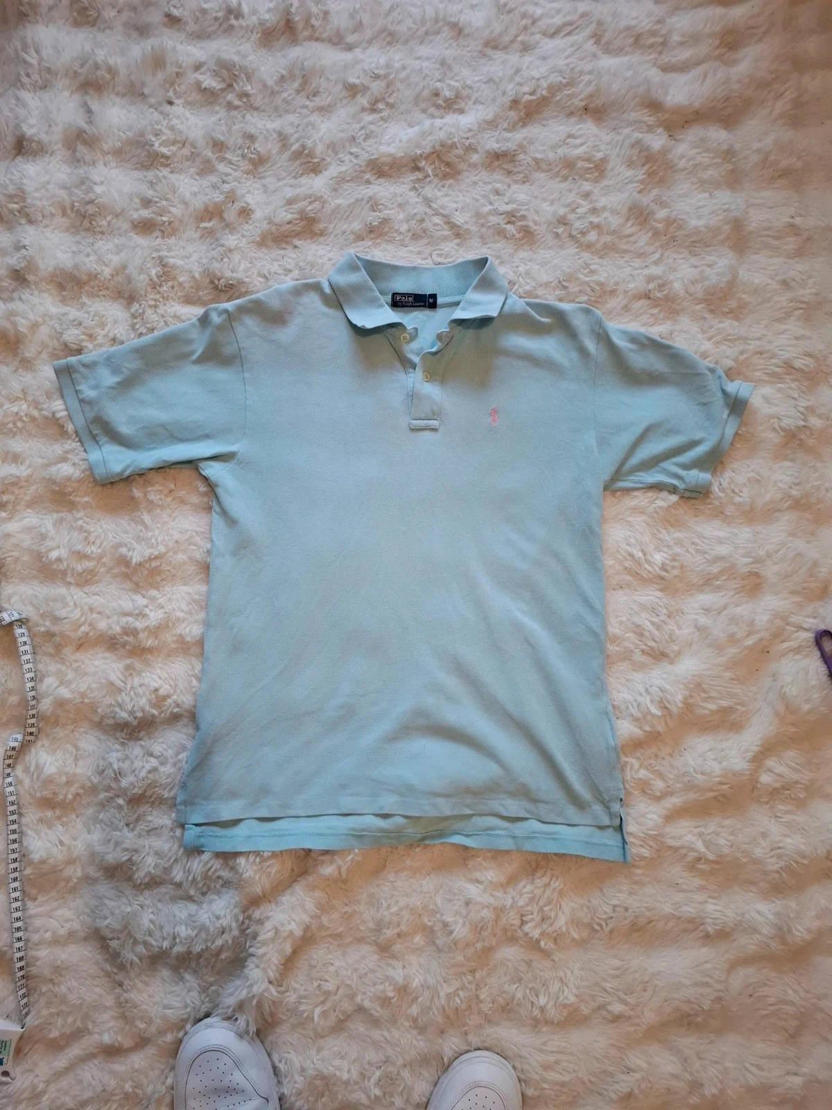 Polo bleu clair Polo Ralph Lauren logo rose brodé taille M