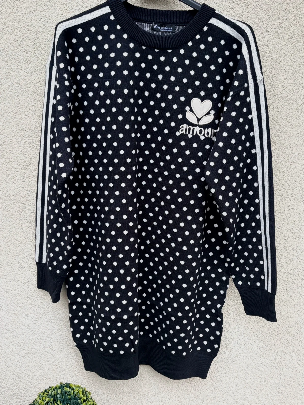 🖤Robe maille Amour à pois avec bandes manches 36/42