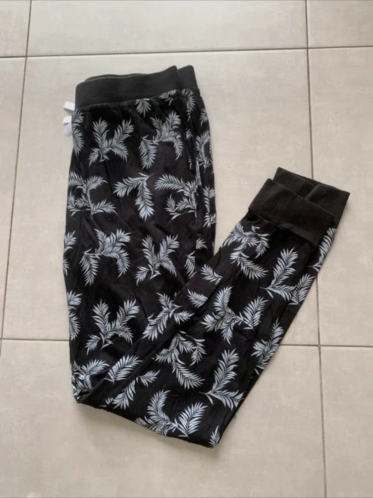 Bas de pyjama noir imprimé feuilles – Taille S – taille S / 36 / 8