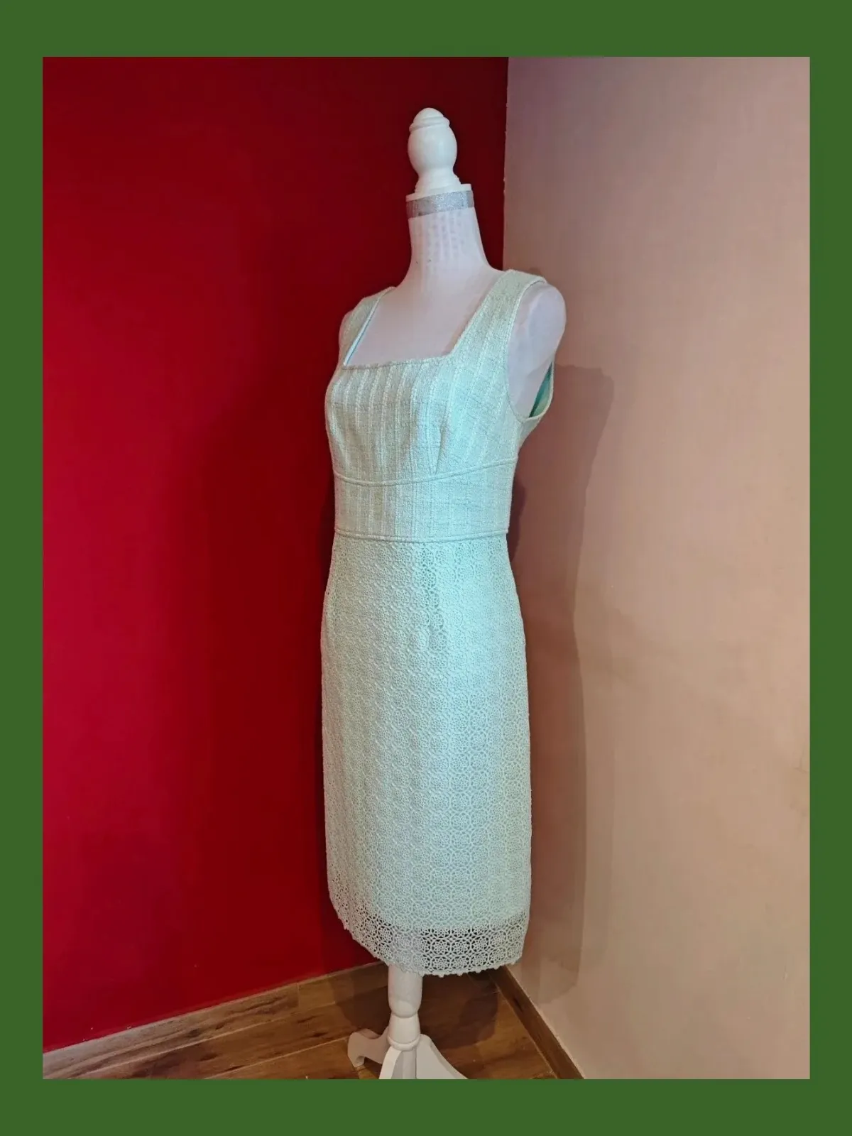 🌺 Impresionante vestido de tweed y guipur verde clarito, de Felipe Varela – Felipe Varela – taille XL / 42 / 14 3