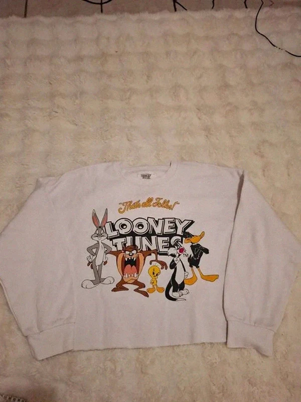 Sweat-shirt Crop Top Looney Tunes "That's All Folks!" Reworké Undiz T.L