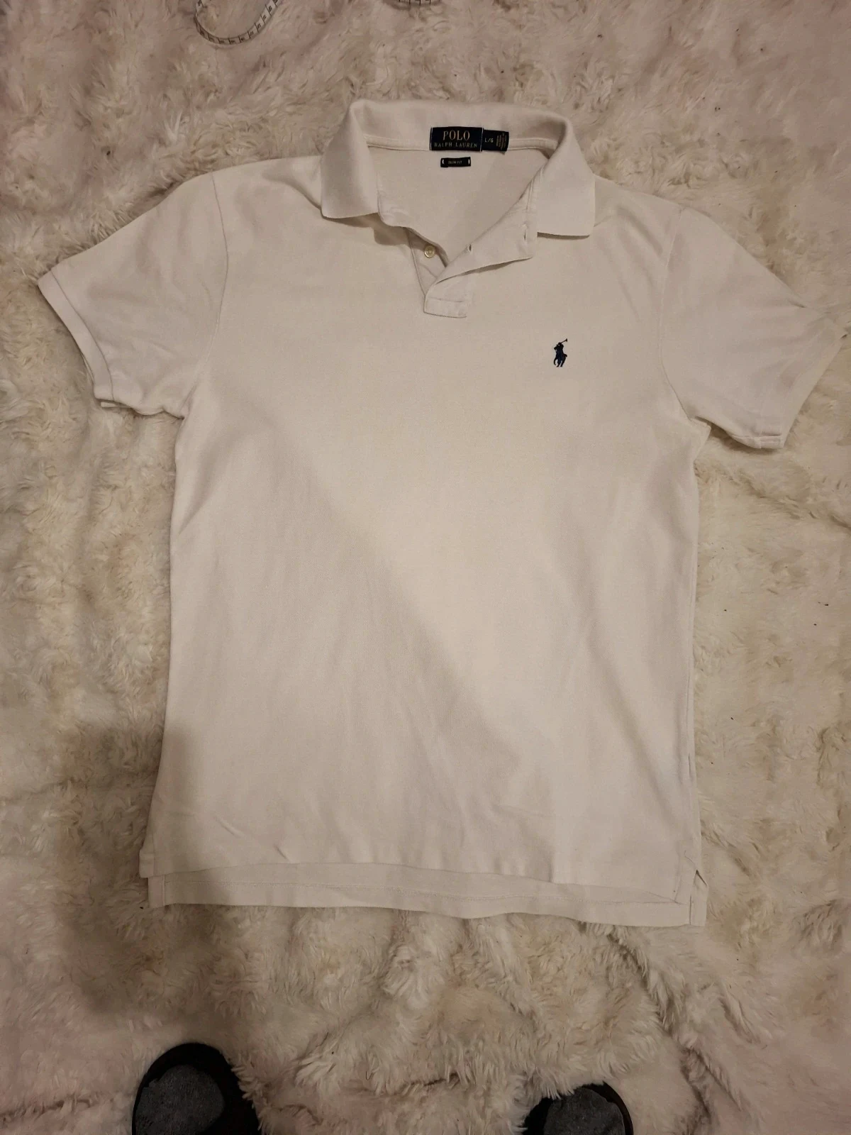 Polo slim fit Ralph Lauren - Blanc - Logo brodé marine - Taille L