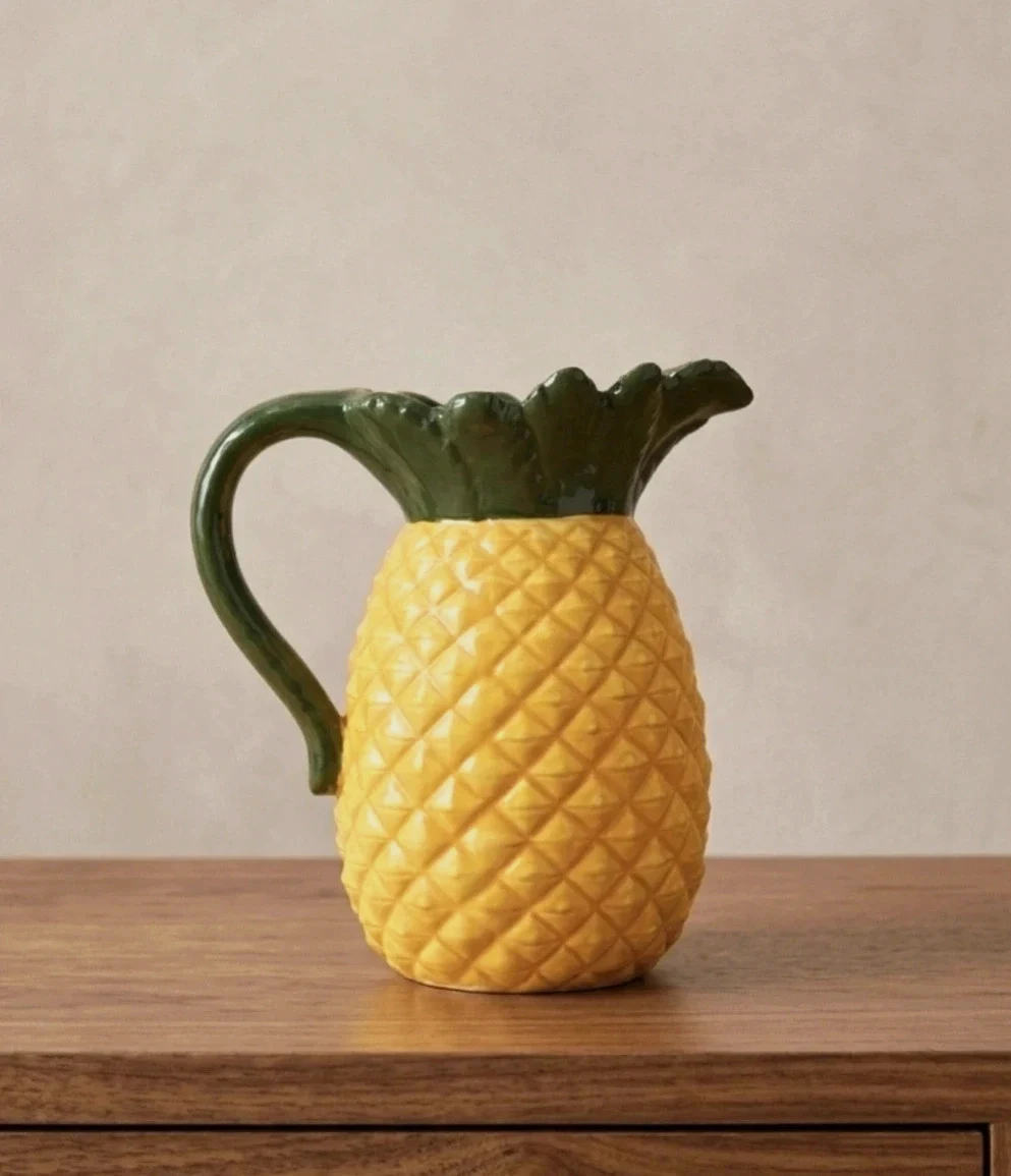 Pichet / vase ananas céramique vintage - Style barbotine