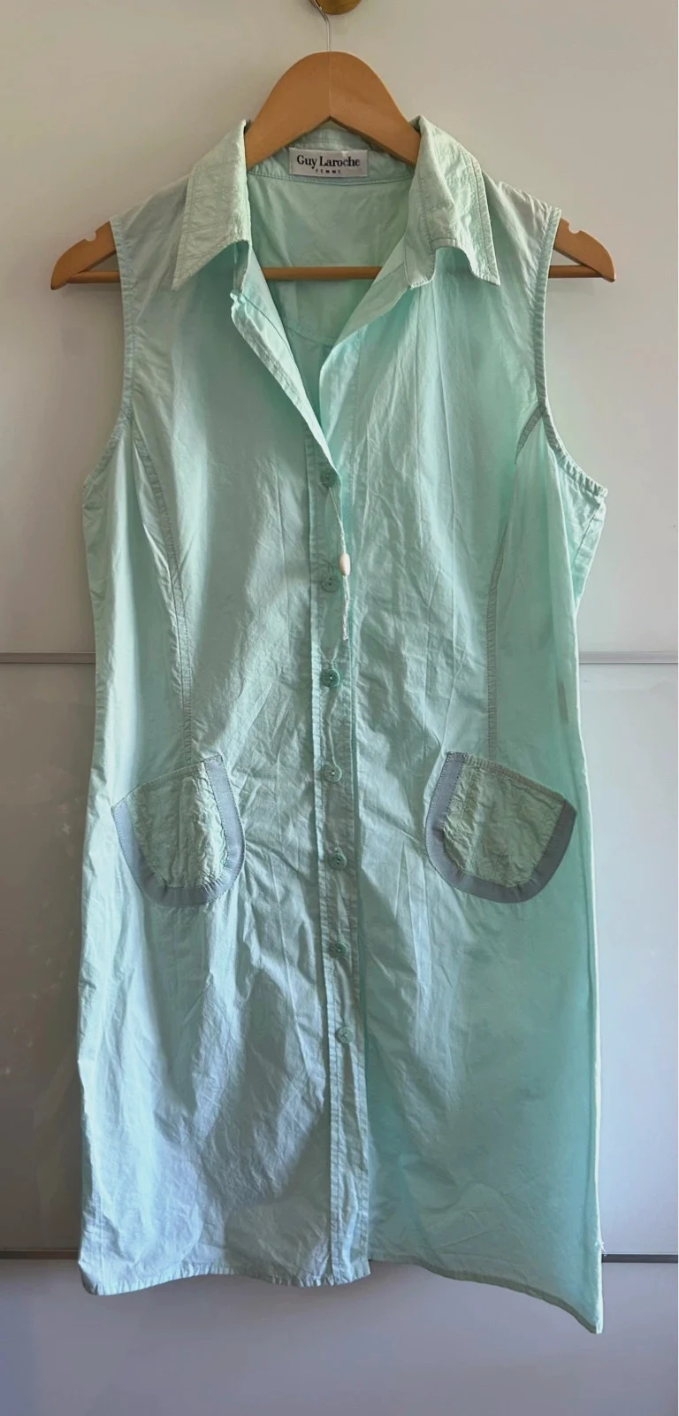 Robe chemise vintage Guy Laroche T42 100% coton vert menthe