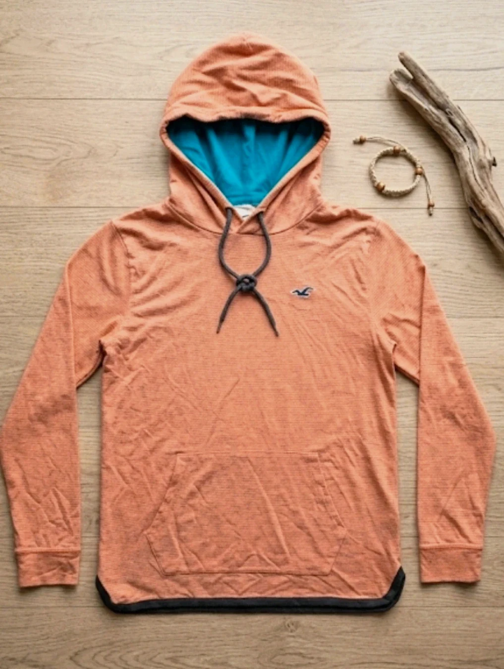 Sweat fin à capuche Hollister orange & turquoise Taille M