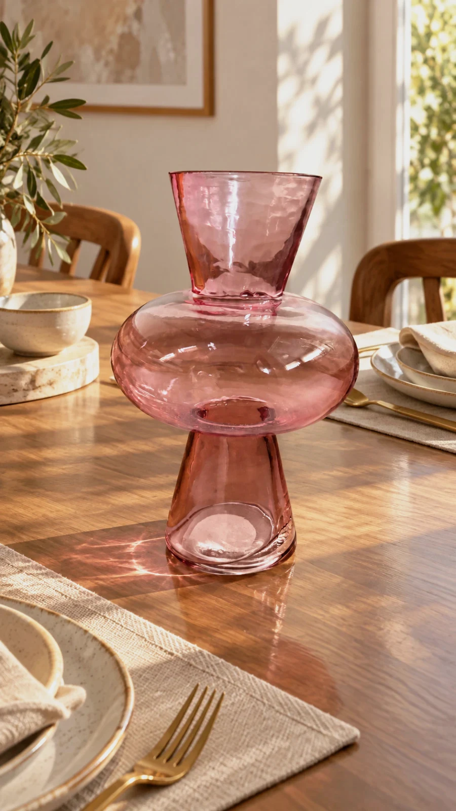 Vase en verre rose sculpturé – Style design / Scandinave / Boho – The Range