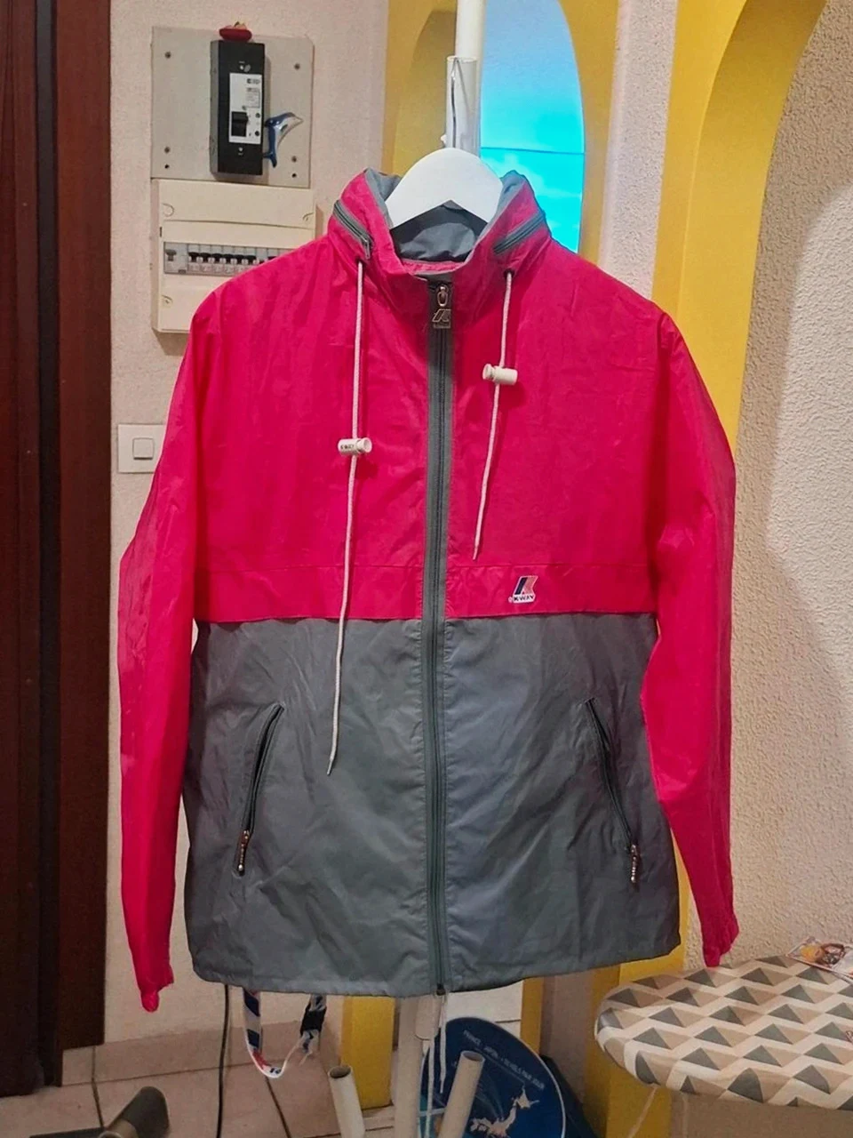 K-Way imperméable vintage bicolore - Gris et rose - Taille M