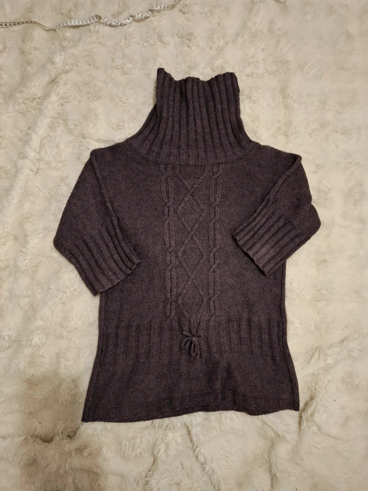 Pull col montant / roulé en maille - Violet prune - Motifs torsades - Taille unique / M