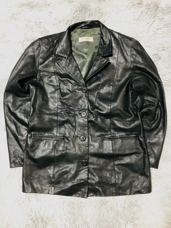 Codi Real Leather Blazer Black Button Front Notched Lapels Pockets Tailored Vintage Style Y2K Jacket
