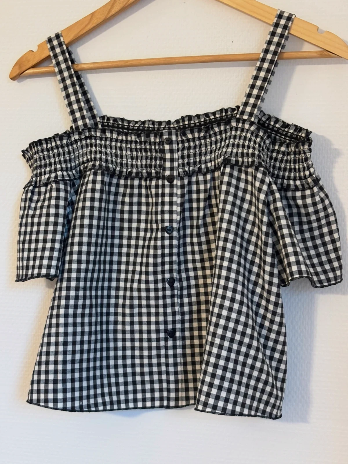 Blouse épaules dénudées à carreaux vichy