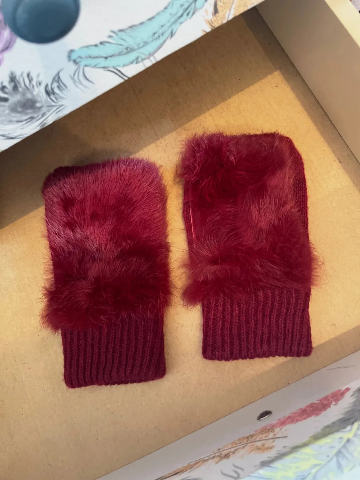 Guantes mitones burdeos con pelo suave - Talla Única - Estilo Invierno – taille Taille unique 3