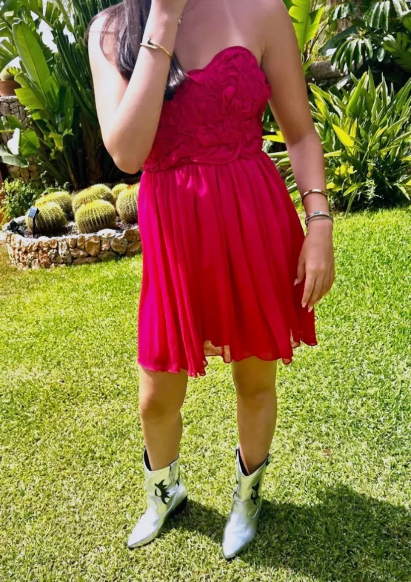 Robe rose fuchsia dentelle courte – jolie – rose fuchsia – taille L 2