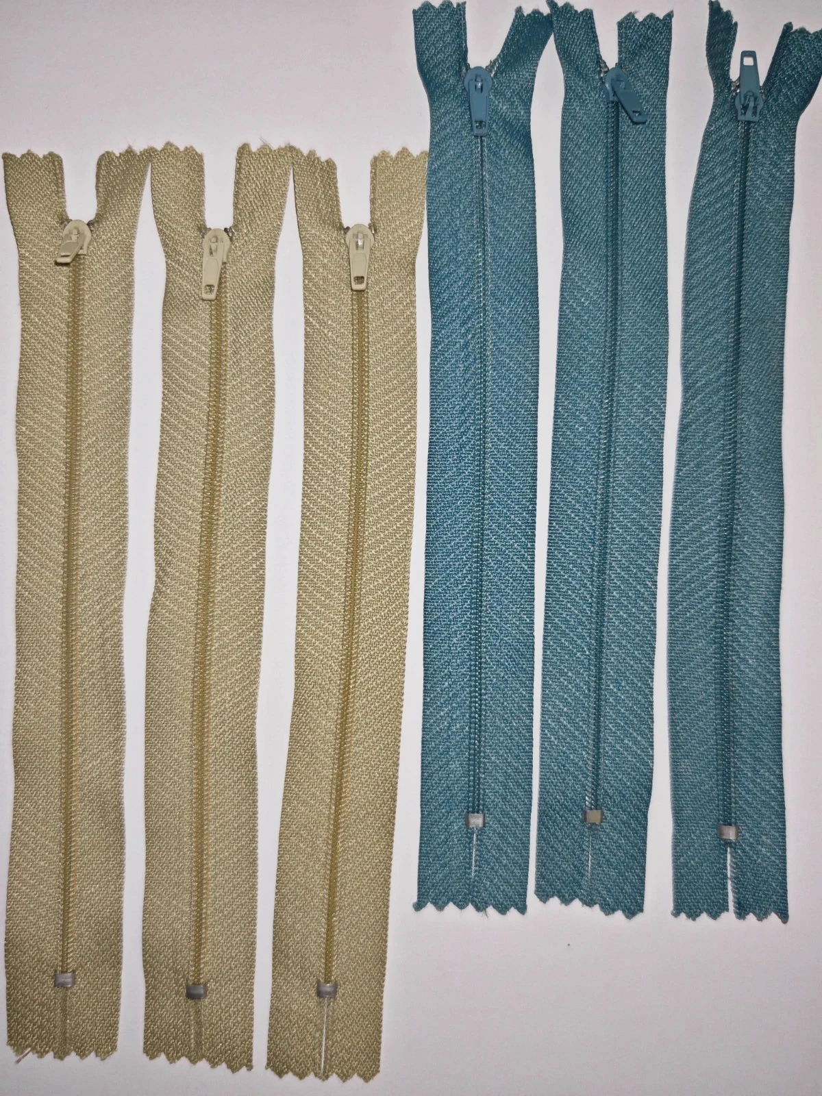 6 fermetures éclair invisibles 20 cm – Vert kaki & Bleu pétrole – Mercerie Couture