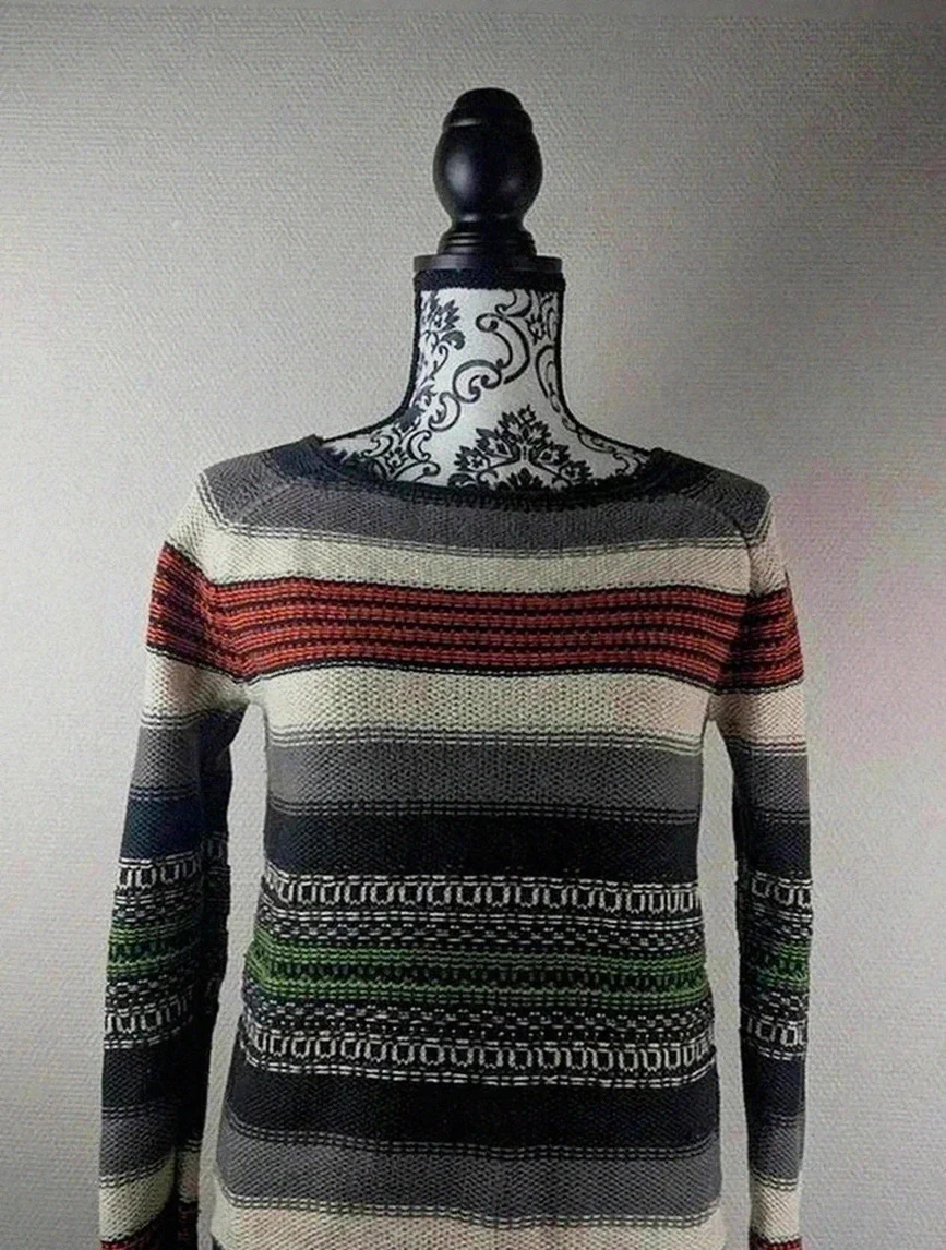 Pull rayé multicolore Maje modèle ondine coupe ajustée maille épaisse Coton fibre naturelle S