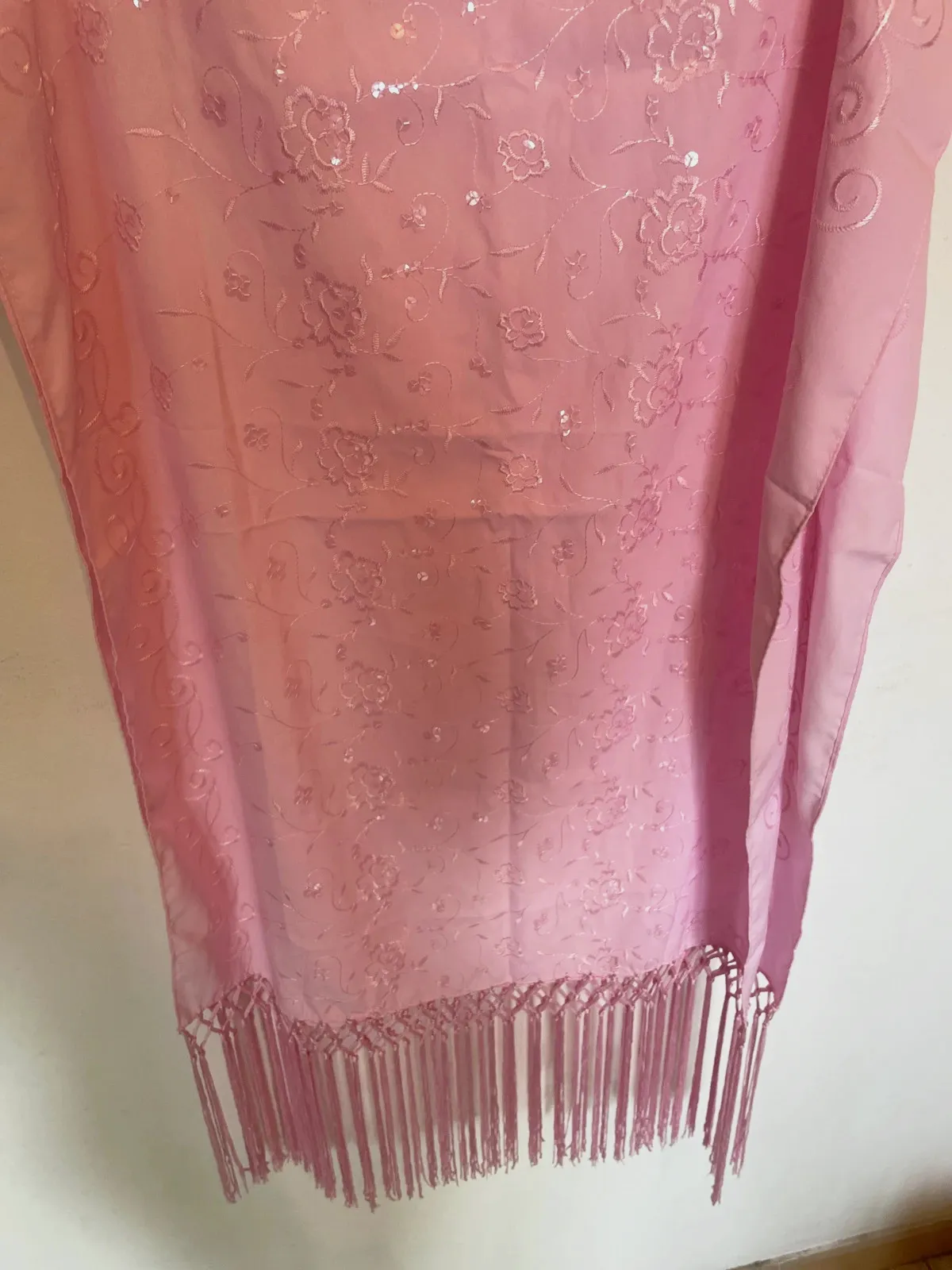 Chal rosa pastel fiesta - Lentejuelas y flecos - Talla única – Pastel 3