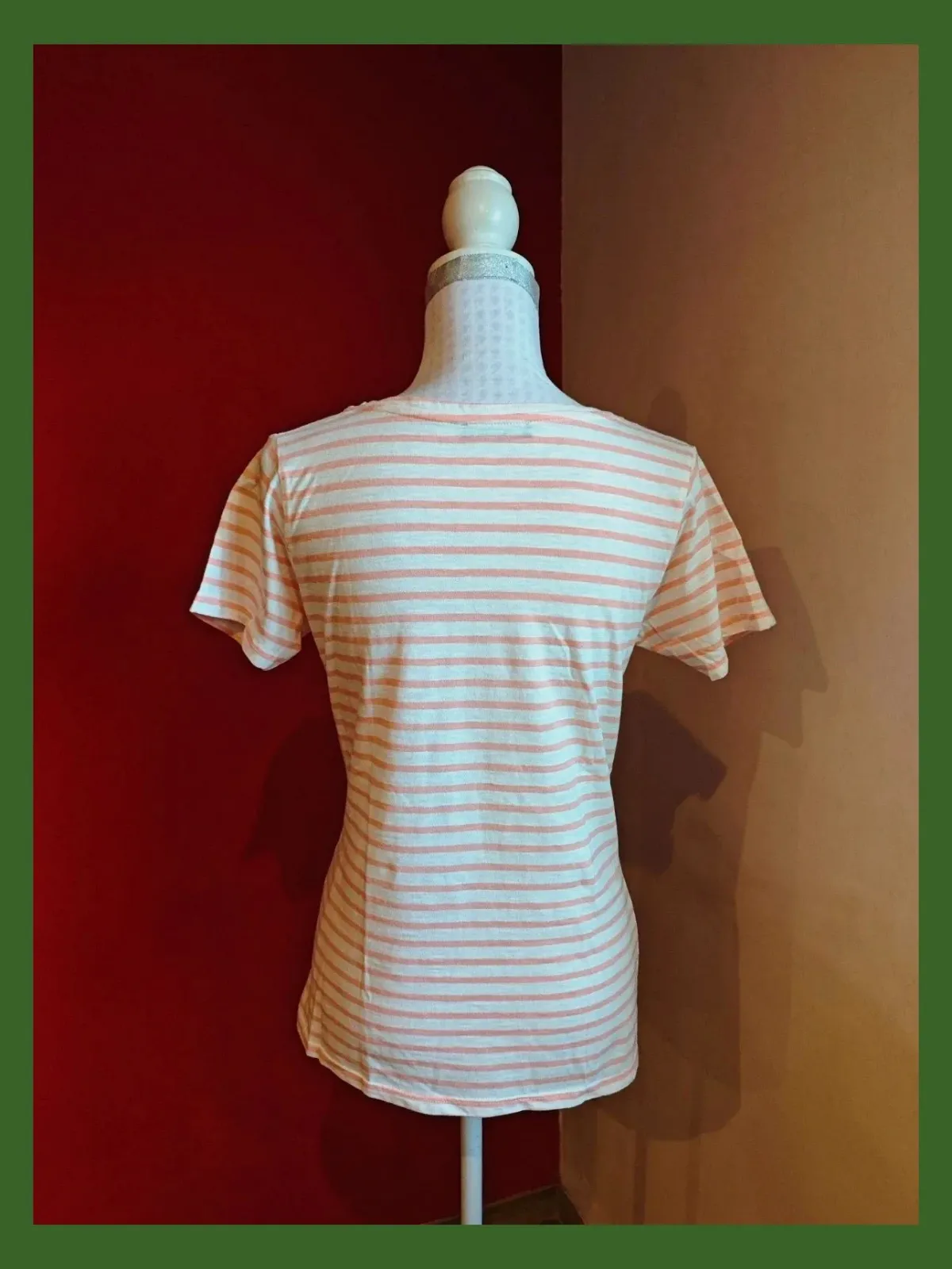 🌺 Cómoda camiseta de algodón a rayas blancas y naranja pastel – Unit – taille M / 38 / 10 4