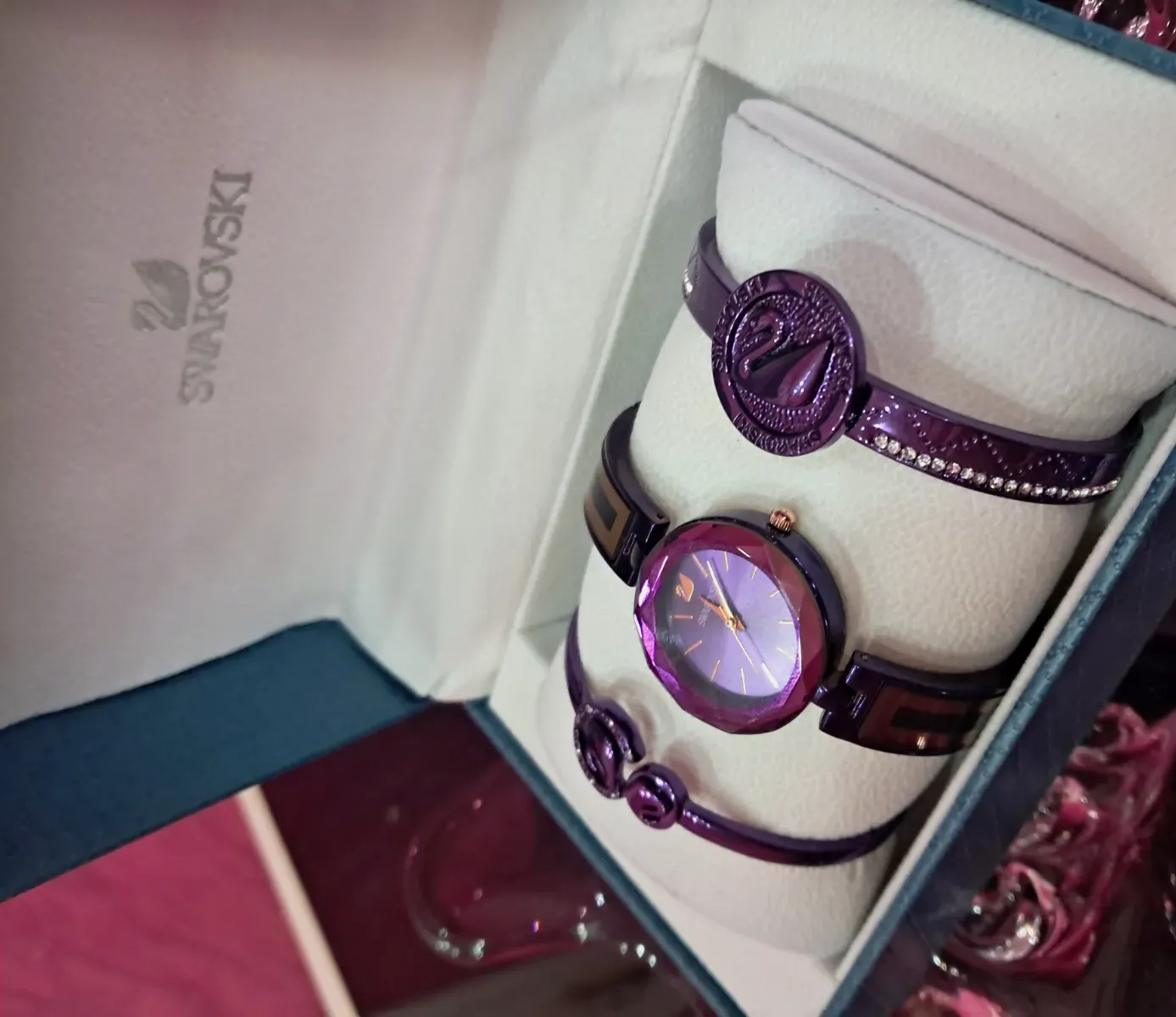 Bracelet cuir violet strass – Swarovski – violet 2