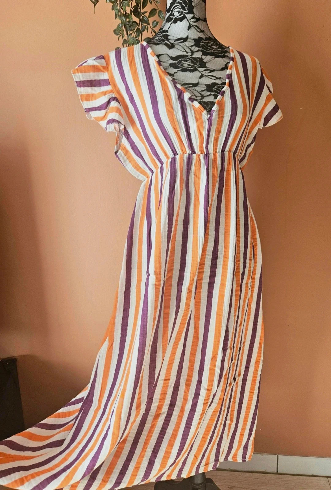 🧡Jolie robe en coton motifs rayures - TU 36 au 42 - Made in Italy🧡