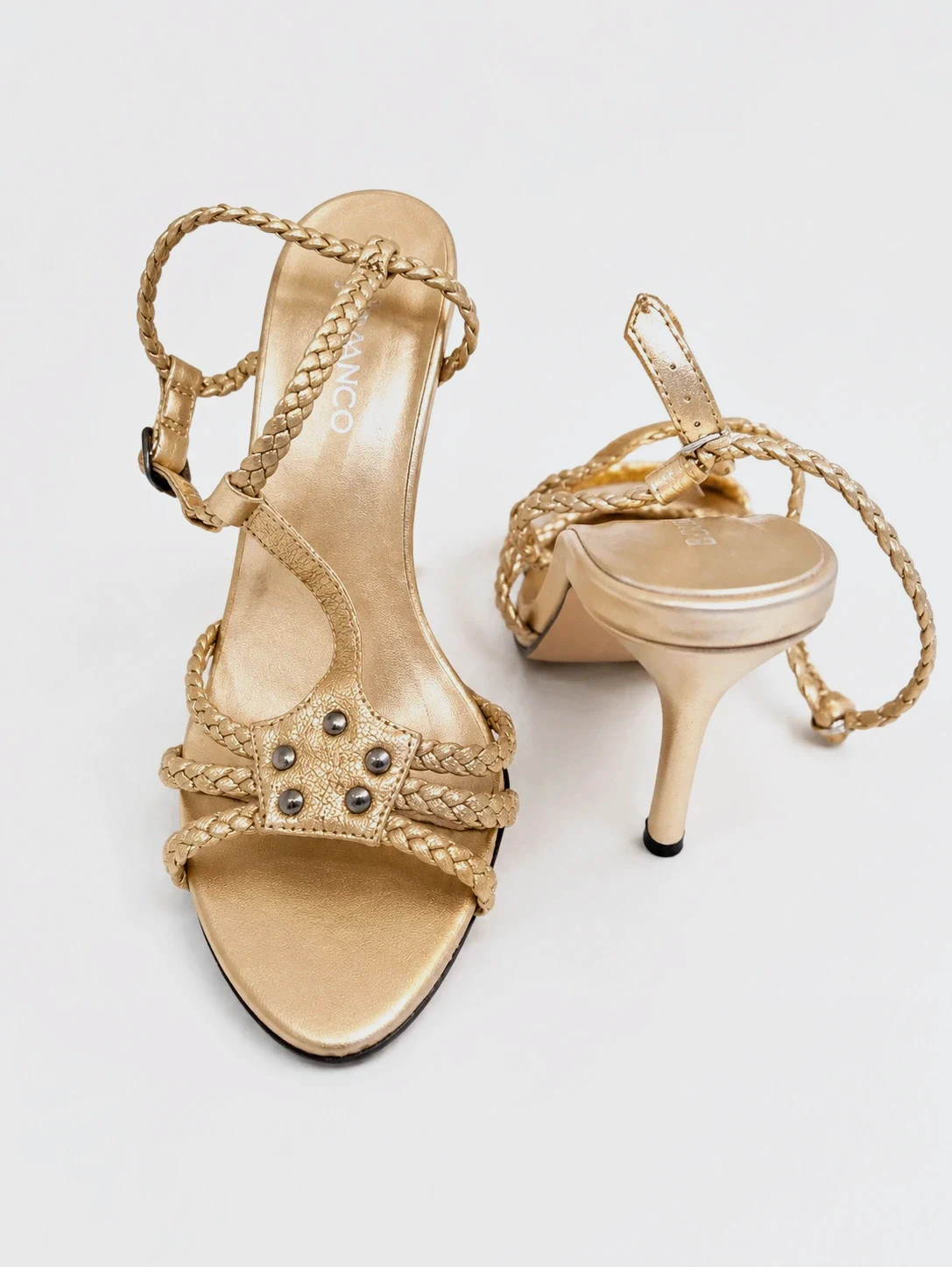 Sandalias de tacón fino doradas Blanco – Talla 36 – Elegancia para bodas y eventos
